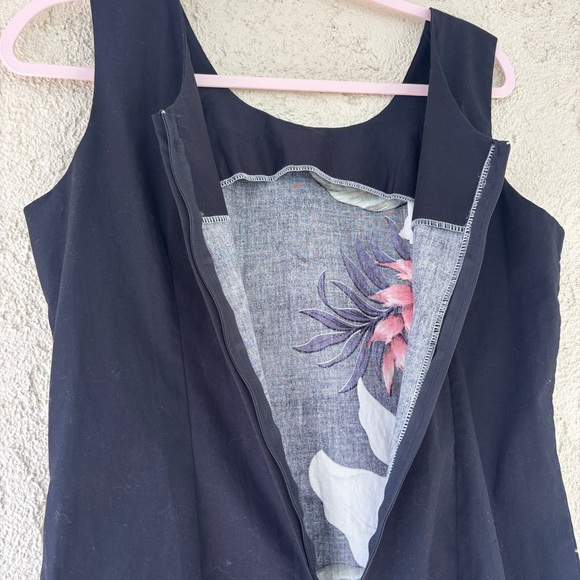 Vintage KY’s Hawaii Floral Iris Black Cotton Sleeveless Maxi Dress Tiki Aloha - Picture 6 of 13